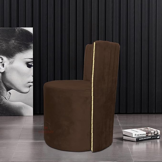 Luxury Velvet Ottoman Chair Pouffe Stool?Modern Round Soft-Padded Chair for Dining Room, Living Room/Cafeteria Seating/Bedroom and Dressing Area/Ottoman with Backrest (Brown) - Image 2