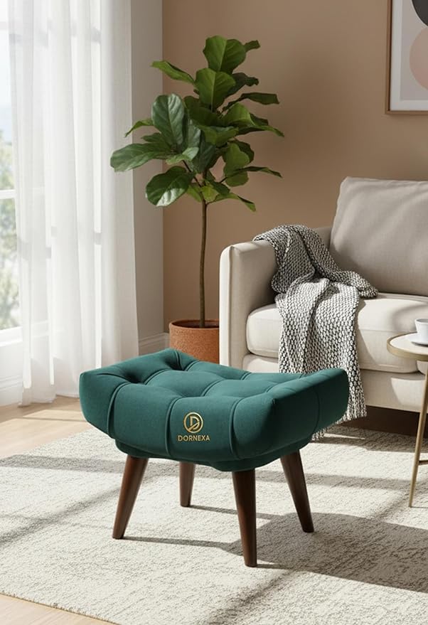 Soft Fabric Comfortable Cushion Ottoman Footrest Stool for Living Room (Aqua)