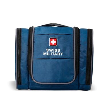 Swiss Military Unisex 5L Water-Resistant Toiletry Bag for Travel with Multiple Compartments, Quick Access Pocket, Durable Zippers, Organizer for Toiletries, Makeup and Essentials Pouch-Blue