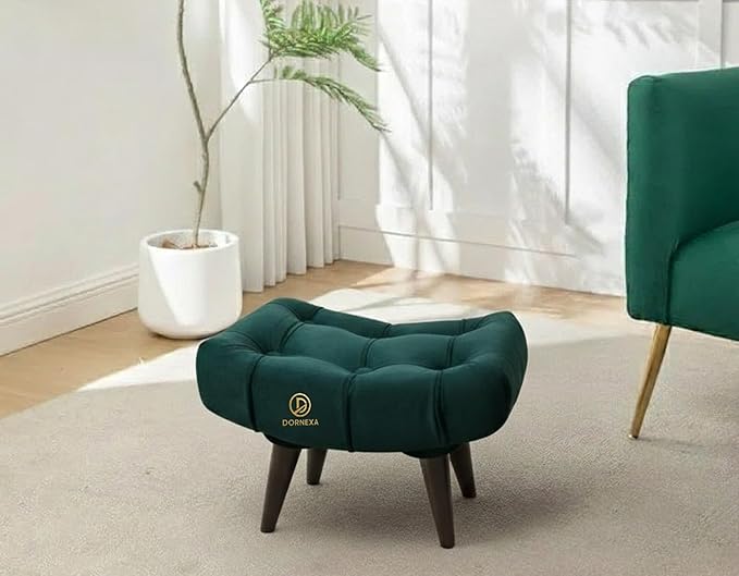 Soft Fabric Comfortable Cushion Ottoman Footrest Stool for Living Room (Aqua) - Image 2