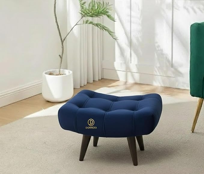 Soft Fabric Comfortable Cushion Ottoman Footrest Stool for Living Room (Blue)