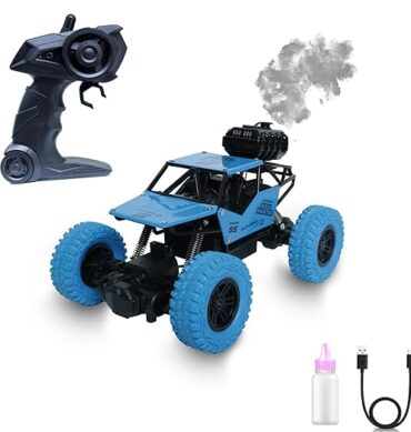 Wonder Rock Master Remote Control Car with Smoke | Monster Truck Rock Crawler for Kids | 2.4 GHz Remote + Android App Control | Long Range | 150+ Feet Range | C-Type Charging | Made in India (Blue)