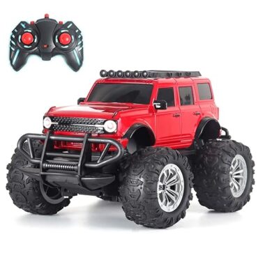 Popsugar Off Roader Rechargeable Remote Control Monster Truck with 4 Headlight Modes | Lithium Battery | C-Type Charging | Remote Control Car for Kids | Made in India, Red