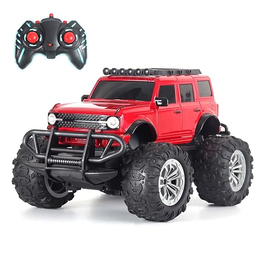 Popsugar Off Roader Rechargeable Remote Control Monster Truck with 4 Headlight Modes | Lithium Battery | C-Type Charging | Remote Control Car for Kids | Made in India, Red