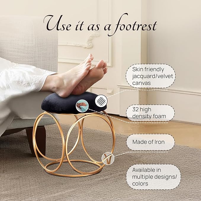 nestroots Ottoman Stool for Living Room - Metallic Stools for Sitting, Bedroom Pouffes, Side Table | 18 Inch Height, Black Ring Design | Stylish & Durable Footrest Stool for Home - Image 3