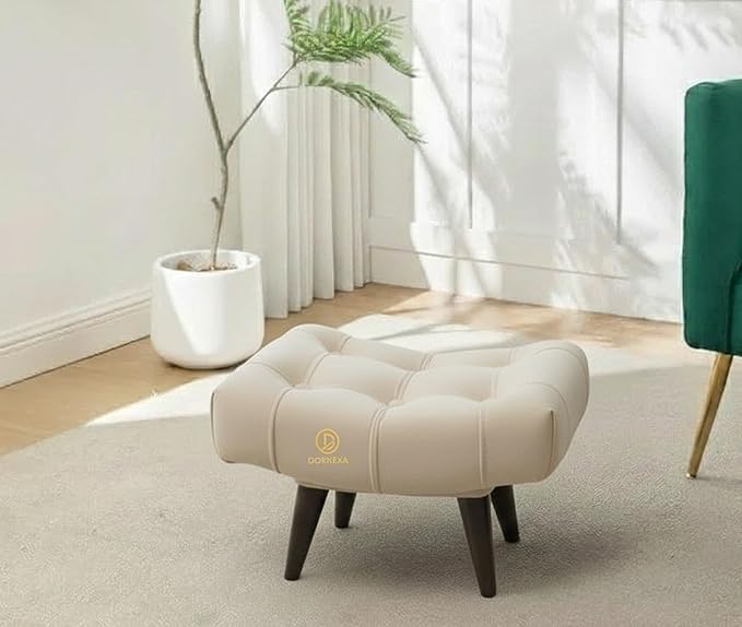 Soft Fabric Comfortable Cushion Ottoman Footrest Stool for Living Room (Cream) - Image 3