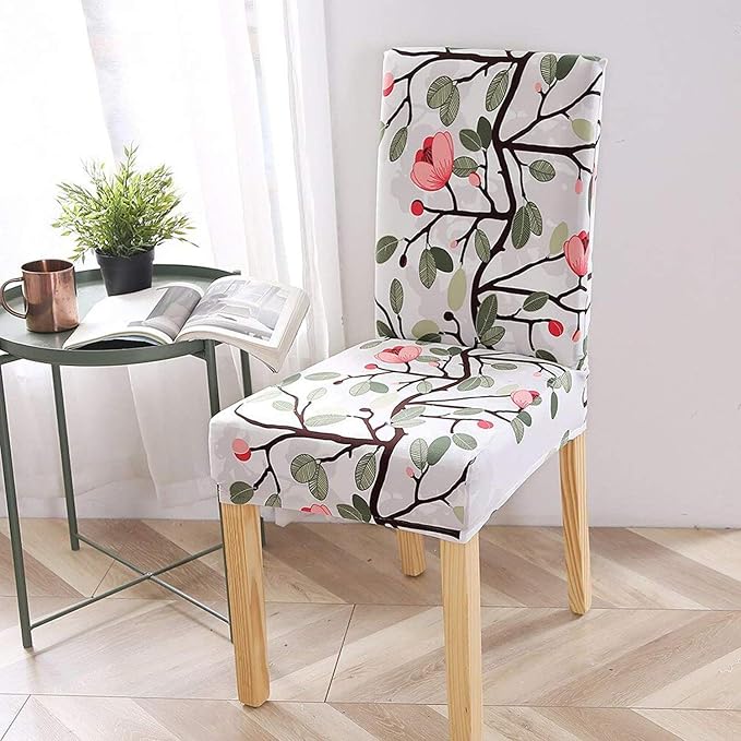 House of Quirk Elastic Chair Cover Stretch Removable Washable Short Dining Chair Cover Protector Seat Slipcover - (Leaf Pink) (Pack of 6, Polyester, Printed) - Image 2