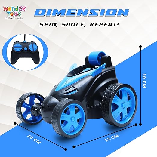 Wonder Toys 360? Stunt, Flip, Rotating & Rolling RC Car for Kids ? Rechargeable RC Car with Dual Motors, Flexible Turning & Anti-Crash Tyres | Remote Control Toy with USB Charger | Blue Edition - Image 3