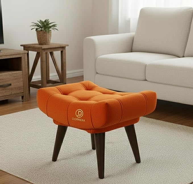 Soft Fabric Comfortable Cushion Ottoman Footrest Stool for Living Room (Orange) - Image 2