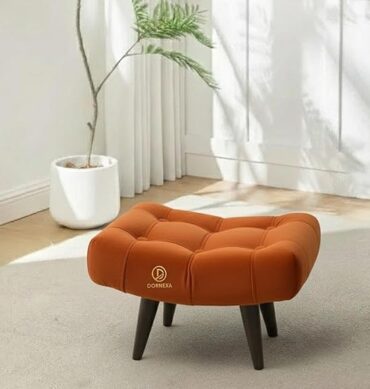 Soft Fabric Comfortable Cushion Ottoman Footrest Stool for Living Room (Orange)