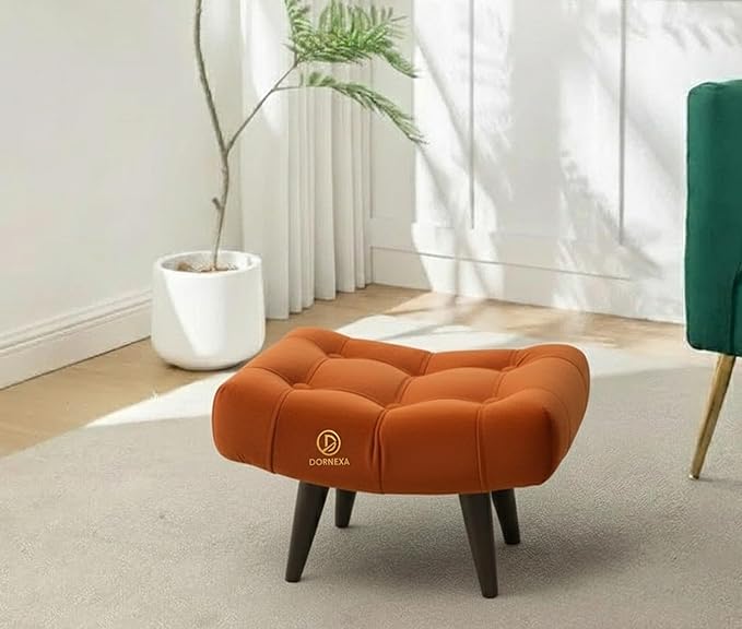 Soft Fabric Comfortable Cushion Ottoman Footrest Stool for Living Room (Orange)