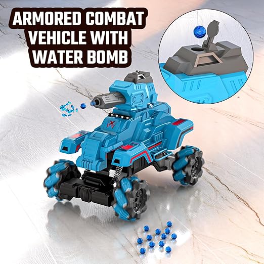 Mirana Drifter Tank Bullet Shooter 4WD 4x4 RC Car Toy for Kids - Remote & App Controlled Vehicle - 360 Rotation & Omnidirection Wheels - Type-C USB Rechargeable - for Boys & Girls 4+ Years (Blue) - Image 3