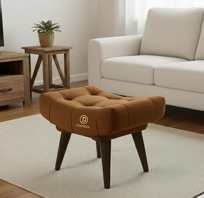 Soft Fabric Comfortable Cushion Ottoman Footrest Stool for Living Room (Brown)