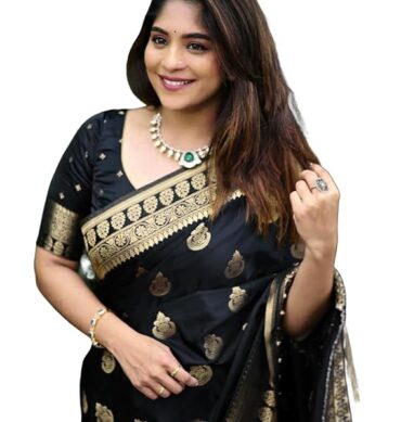SIRIL Women's Soft Banarasi Silk Jacquard Saree with Unstitched Blouse Piece