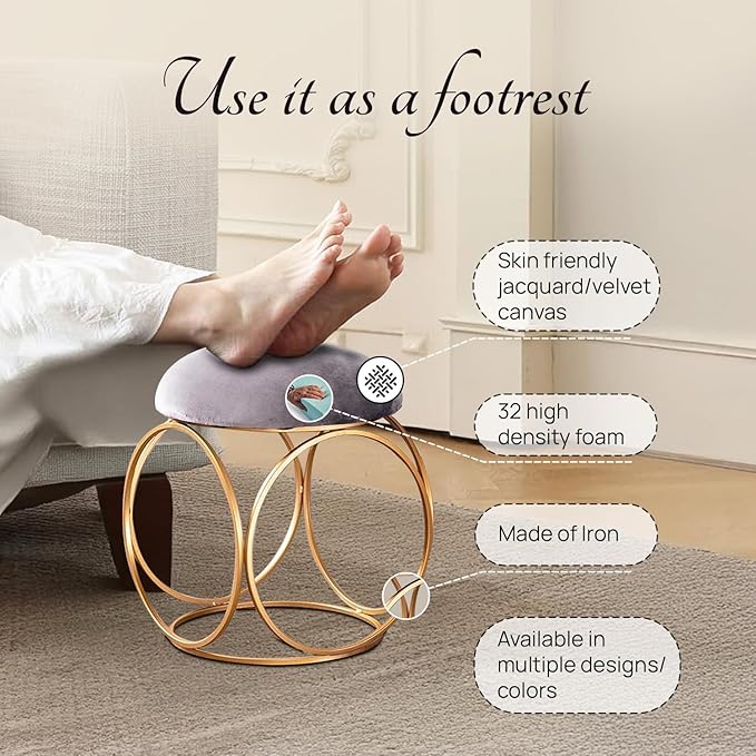 nestroots Ottoman Stool for Living Room - Metallic Stools for Sitting, Bedroom Pouffes, Side Table | 18 Inch Height, Gray Ring Design | Stylish & Durable Footrest Stool for Home - Image 3