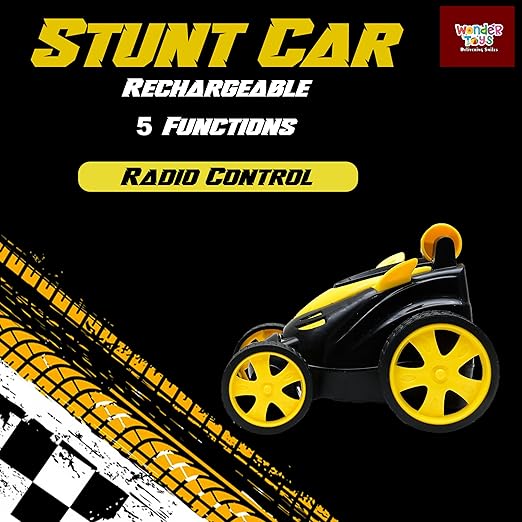 Wonder Toys 360? Stunt, Flip, Rotating & Rolling RC Car for Kids ? Rechargeable RC Car with Dual Motors, Flexible Turning & Anti-Crash Tyres | Remote Control Toy with USB Charger | Yellow Edition - Image 3