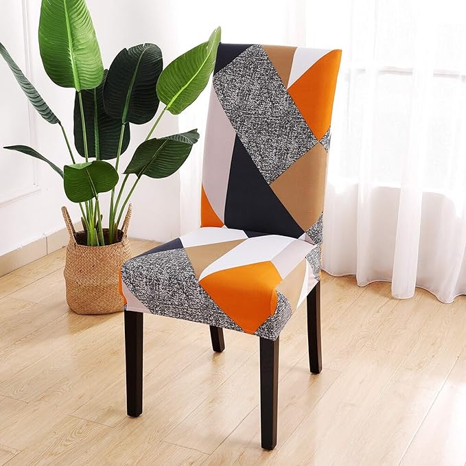 House of Quirk Elastic Chair Cover Stretch Removable Washable Short Dining Chair Cover Protector Seat Slipcover - (Multicolour) (Pack of 6, Polyester, Printed) - Image 2