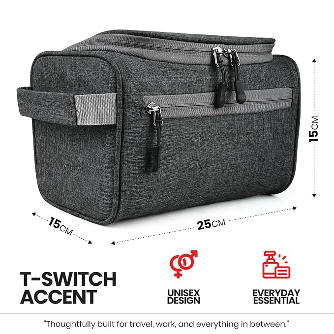 FATMUG Large Toiletry Organizer Dopp Kit Washbag for Men, Cosmetics Pouch for Women- Dark Grey - Image 2