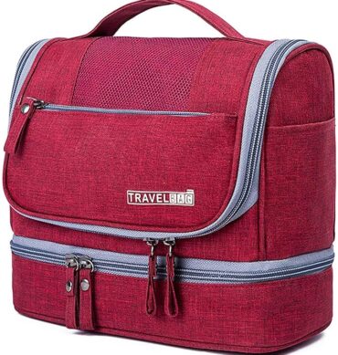 Seagull flight of fashion Polyester Toiletry Bag for Travel, Toiletry Organizer Pouch with Hook, Travel Accessories Kit Pouch for Men & Women - 24 x 20 x 13 cm - Wine Red