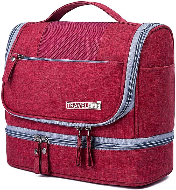 Seagull flight of fashion Polyester Toiletry Bag for Travel, Toiletry Organizer Pouch with Hook, Travel Accessories Kit Pouch for Men & Women - 24 x 20 x 13 cm - Wine Red