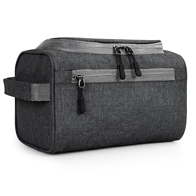 FATMUG Large Toiletry Organizer Dopp Kit Washbag for Men, Cosmetics Pouch for Women- Dark Grey