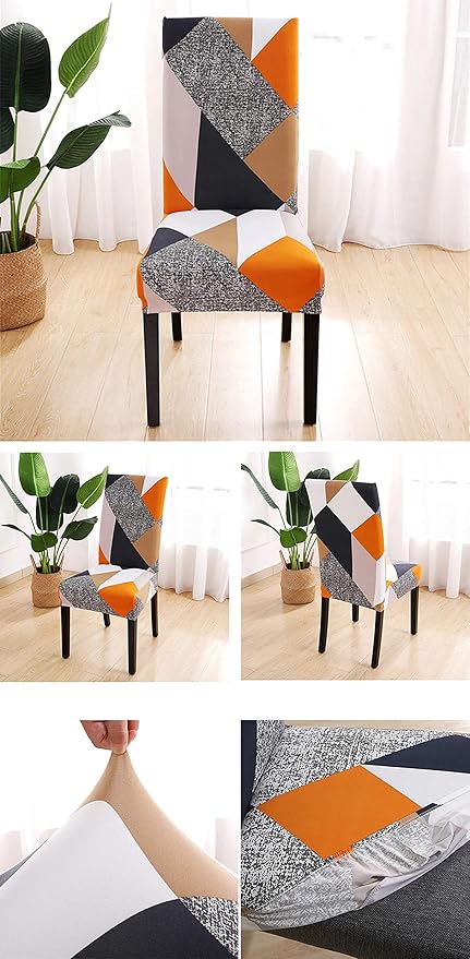 House of Quirk Elastic Chair Cover Stretch Removable Washable Short Dining Chair Cover Protector Seat Slipcover - (Multicolour) (Pack of 6, Polyester, Printed) - Image 4