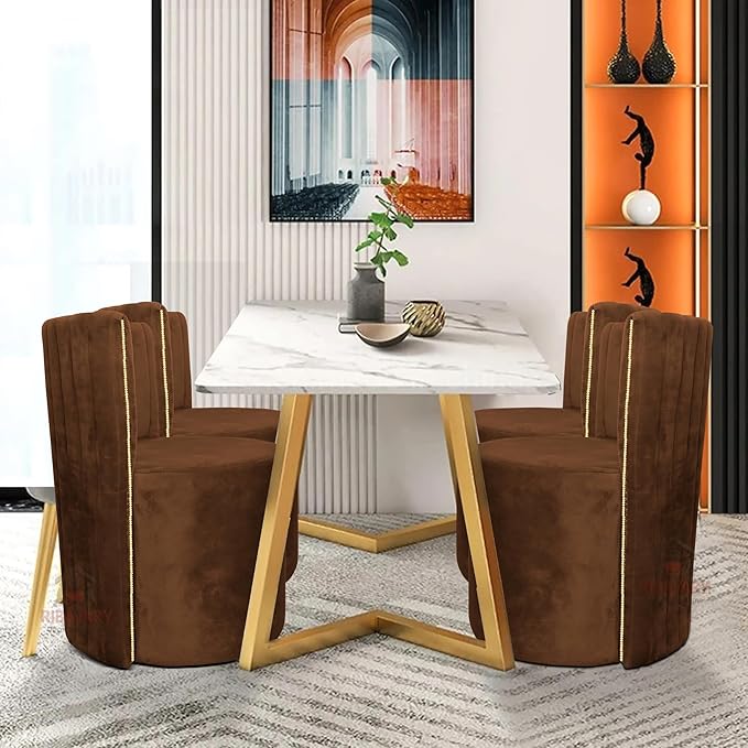 Luxury Velvet Ottoman Chair Pouffe Stool?Modern Round Soft-Padded Chair for Dining Room, Living Room/Cafeteria Seating/Bedroom and Dressing Area/Ottoman with Backrest (Brown) - Image 4