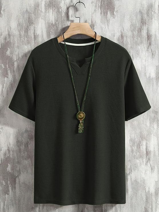 Men's Waffle Knitted V Neck|T Shirt for Man|Waffle|Cotton|Casual| Regular Fit Tees - Image 2