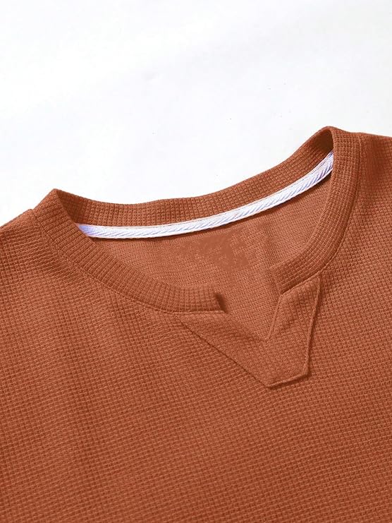 Men's Waffle Knitted V Neck|T Shirt for Man|Waffle|Cotton|Casual| Regular Fit Tees - Image 4