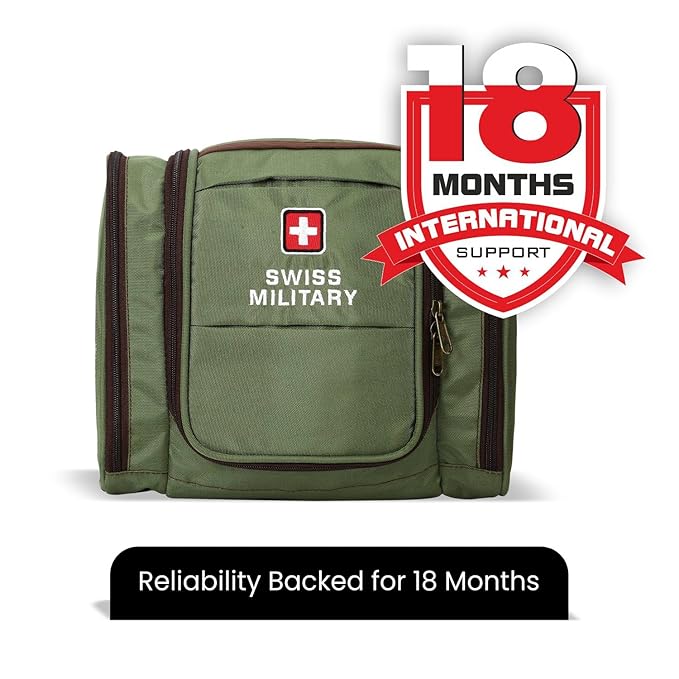 Swiss Military Unisex 5L Water-Resistant Toiletry Bag for Travel with Multiple Compartments, Quick Access Pocket, Durable Zippers, Organizer for Toiletries, Makeup and Essentials Pouch-Green - Image 2