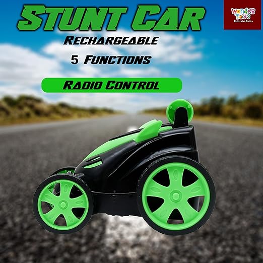 Wonder Toys 360? Stunt, Flip, Rotating & Rolling RC Car for Kids ? Rechargeable RC Car with Dual Motors, Flexible Turning & Anti-Crash Tyres | Remote Control Toy with USB Charger | Green Edition - Image 2