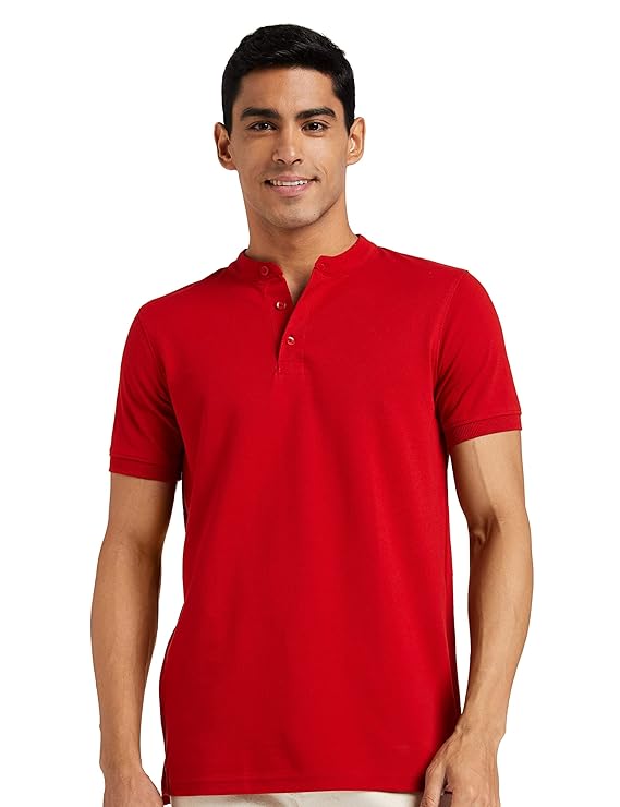Men's Cotton Rich Polo T Shirt | Mandarin Collar Tshirts | Half Sleeves | Plain - Regular Fit (Available in Plus Sizes)
