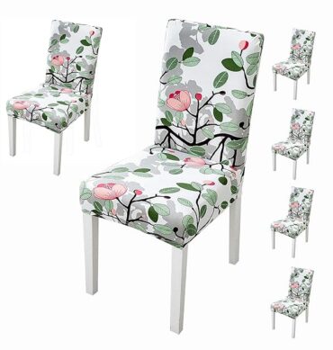 House of Quirk Elastic Chair Cover Stretch Removable Washable Short Dining Chair Cover Protector Seat Slipcover - (Leaf Pink) (Pack of 6, Polyester, Printed)