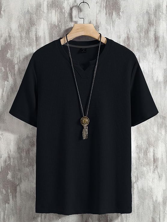 Men's Waffle Knitted V Neck|T Shirt for Man|Waffle|Cotton|Casual| Regular Fit Tees - Image 2