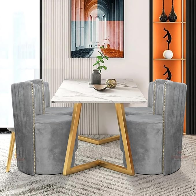 Luxury Velvet Ottoman Chair Pouffe Stool?Modern Round Soft-Padded Chair for Dining Room, Living Room/Cafeteria Seating/Bedroom and Dressing Area/Ottoman with Backrest (Grey) - Image 4