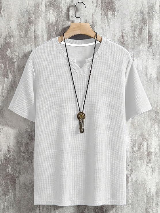 Men's Waffle Knitted V Neck|T Shirt for Man|Waffle|Cotton|Casual| Regular Fit Tees