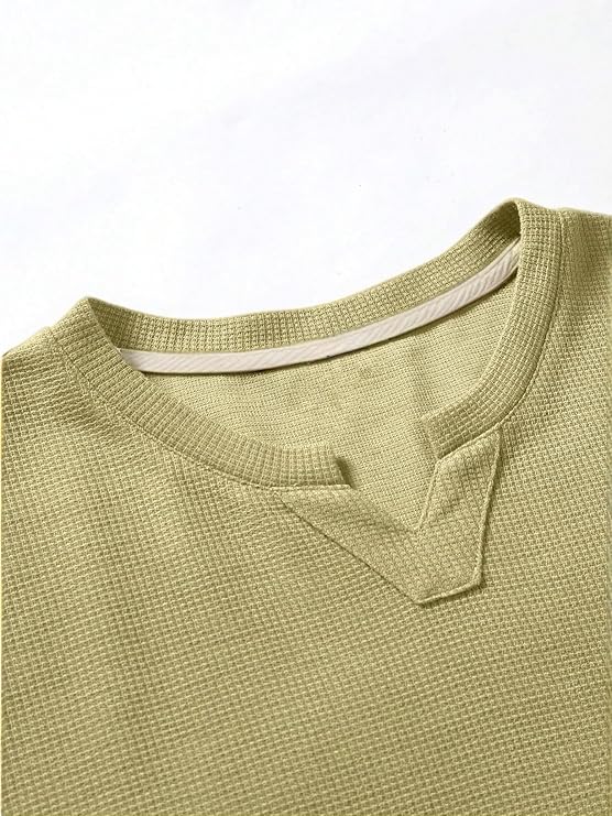 Men's Waffle Knitted V Neck|T Shirt for Man|Waffle|Cotton|Casual| Regular Fit Tees - Image 3