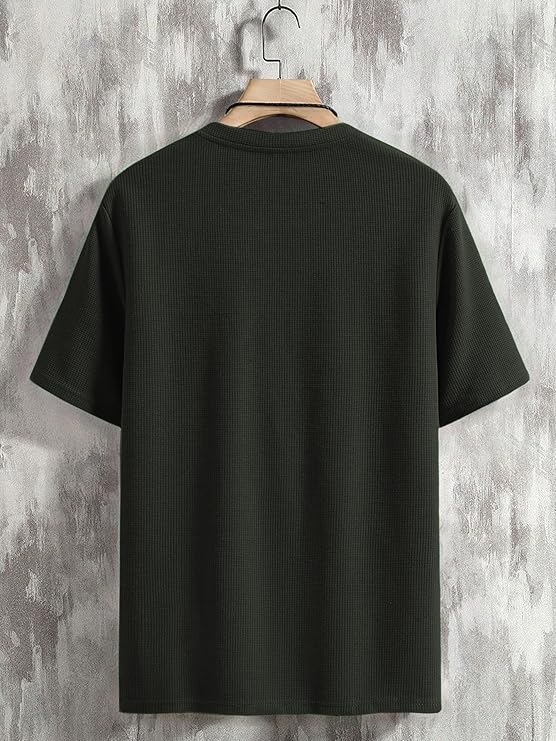 Men's Waffle Knitted V Neck|T Shirt for Man|Waffle|Cotton|Casual| Regular Fit Tees - Image 3