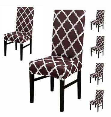 House of Quirk Elastic Chair Cover Stretch Removable Washable Short Dining Chair Cover Protector Seat Slipcover - Brown Diamond (Pack of 6, Polyester, Printed)