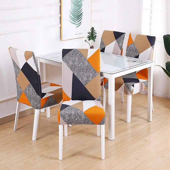 House of Quirk Elastic Chair Cover Stretch Removable Washable Short Dining Chair Cover Protector Seat Slipcover - (Multicolour) (Pack of 6, Polyester, Printed) - Image 3