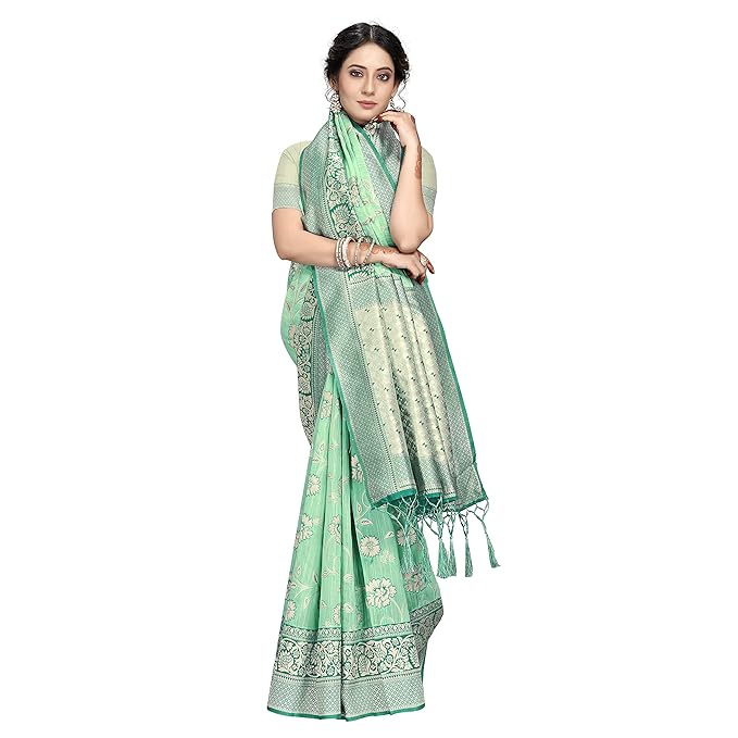 Rekha Maniyar Womens Cotton Woven Banarasi Silk Saree With Unstitched Blouse (KALPANA)