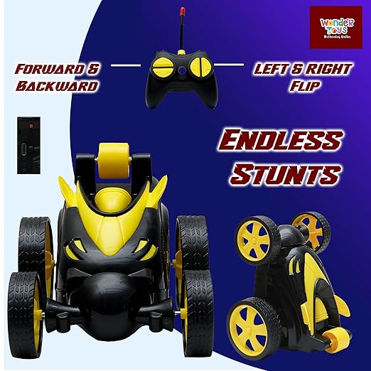Wonder Toys 360? Stunt, Flip, Rotating & Rolling RC Car for Kids ? Rechargeable RC Car with Dual Motors, Flexible Turning & Anti-Crash Tyres | Remote Control Toy with USB Charger | Yellow Edition - Image 2