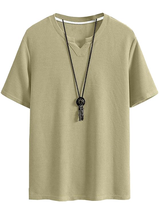 Men's Waffle Knitted V Neck|T Shirt for Man|Waffle|Cotton|Casual| Regular Fit Tees - Image 2