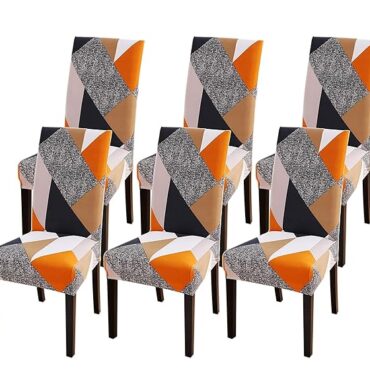 House of Quirk Elastic Chair Cover Stretch Removable Washable Short Dining Chair Cover Protector Seat Slipcover - (Multicolour) (Pack of 6, Polyester, Printed)