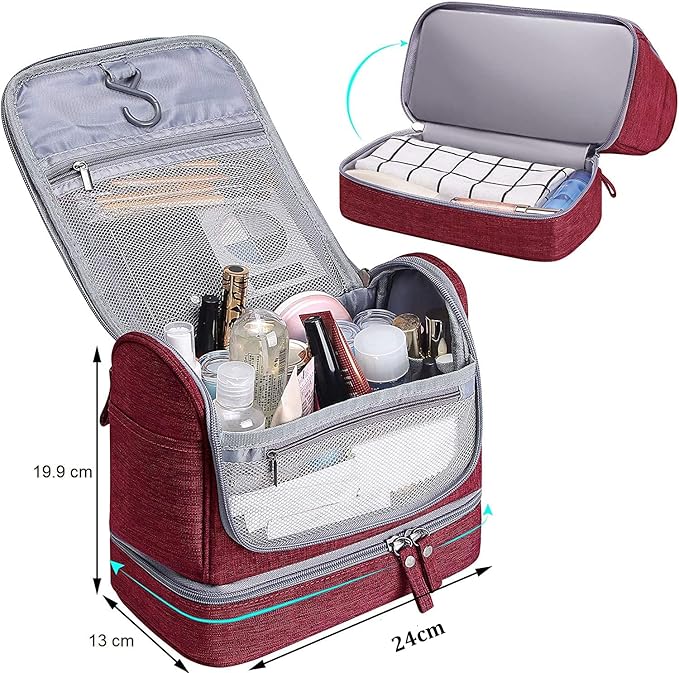 Seagull flight of fashion Polyester Toiletry Bag for Travel, Toiletry Organizer Pouch with Hook, Travel Accessories Kit Pouch for Men & Women - 24 x 20 x 13 cm - Wine Red - Image 2