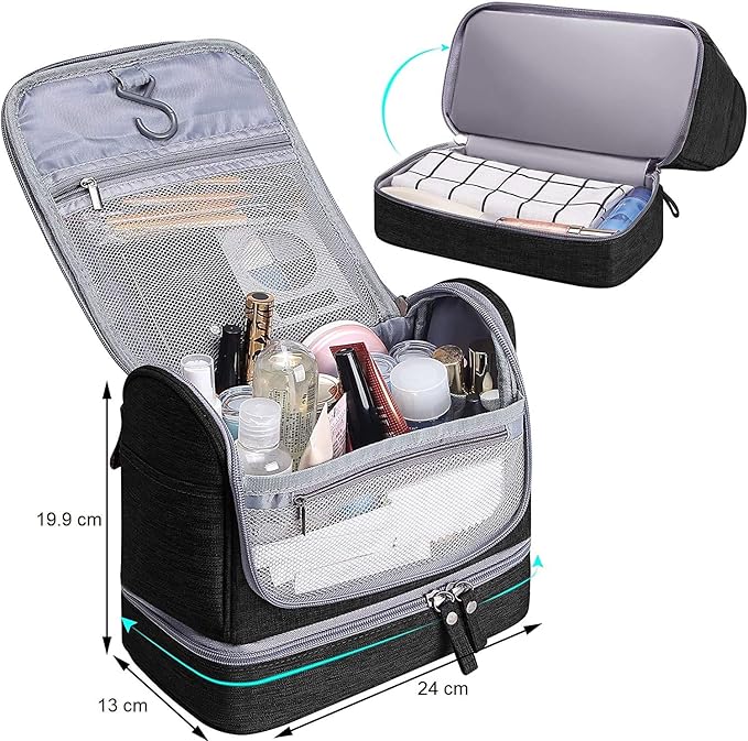 Seagull flight of fashion Polyester Toiletry Bag for Travel, Toiletry Organizer Pouch with Hook, Travel Accessories Kit Pouch for Men & Women - 24 x 20 x 13 cm - Black - Image 2