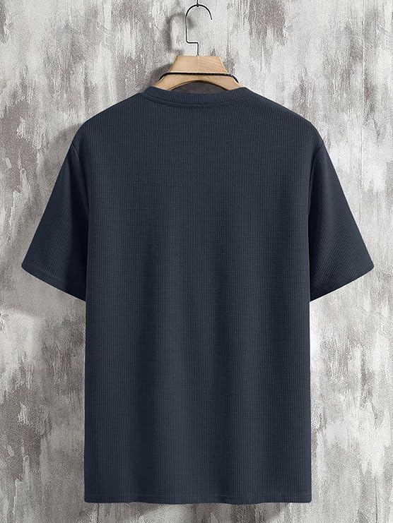 Men's Waffle Knitted V Neck|T Shirt for Man|Waffle|Cotton|Casual| Regular Fit Tees - Image 3