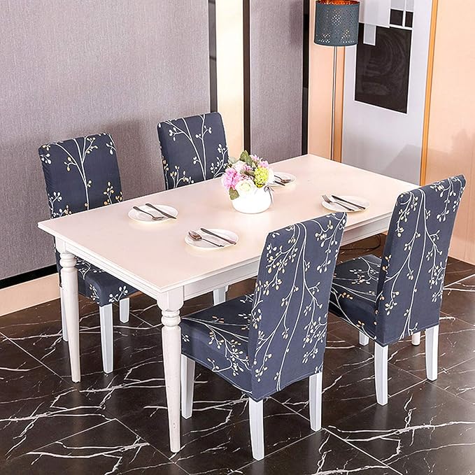 House of Quirk Elastic Chair Cover Stretch Removable Washable Short Dining Chair Cover Protector Seat Slipcover - (Midnight Branch) (Pack of 6, Polyester, Printed) - Image 2