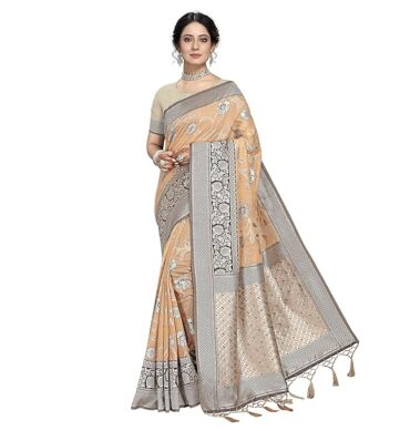 Rekha Maniyar Womens Cotton Woven Banarasi Silk Saree With Unstitched Blouse (KALPANA)