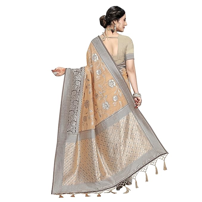 Rekha Maniyar Womens Cotton Woven Banarasi Silk Saree With Unstitched Blouse (KALPANA) - Image 4